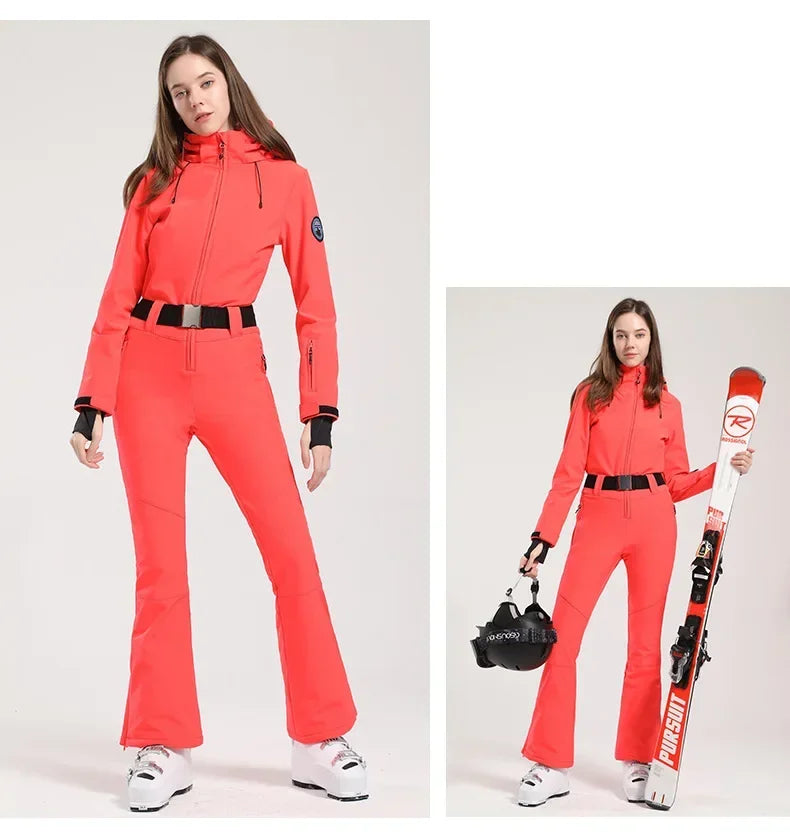 Women Ski Suit 2025 Slim Outdoor Snowboard Jacket Overalls Windproof Waterproof Warm Jumpsuit One-Piece Ski Set Winter Clothing