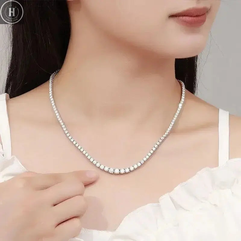 925 Sterling Silver Necklace Zircon Chain Necklace Women Fashion Simple Engagement Wedding Charm Jewelry 4mm 45cm HALALZEN