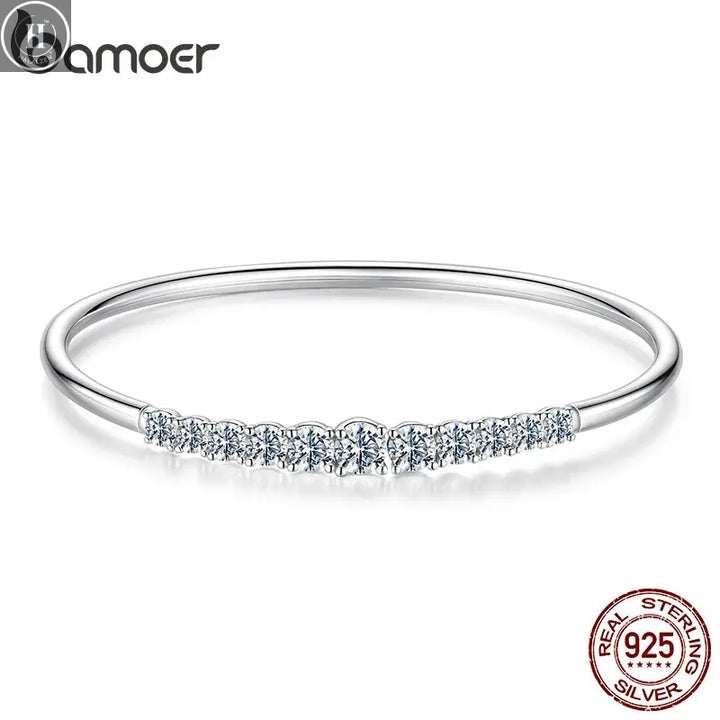 BAMOER 3.6CTTW Moissanite Bar Bracelet Adjustable Wrist Cuff Open Bangle 925 Sterling Silver for Women Wedding Gift Round Cut HALALZEN