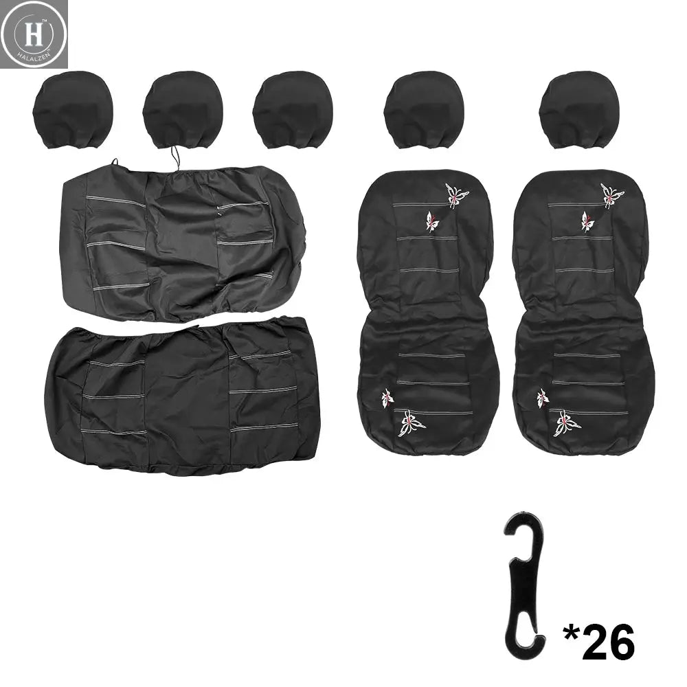 Butterfly Embroidery 4/9Pcs Set Car Covers Mat Protect Front Rear Car Seat Covers Set Car Seat Protector Cushion HALALZEN