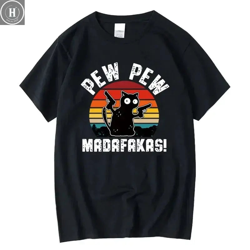 Summer Casual Men's High Quality T-shirt 100% Cotton Cool Funny Cat Printed T-shirt Casual O-neck Loose for Men T Shirt Tees Top HALALZEN
