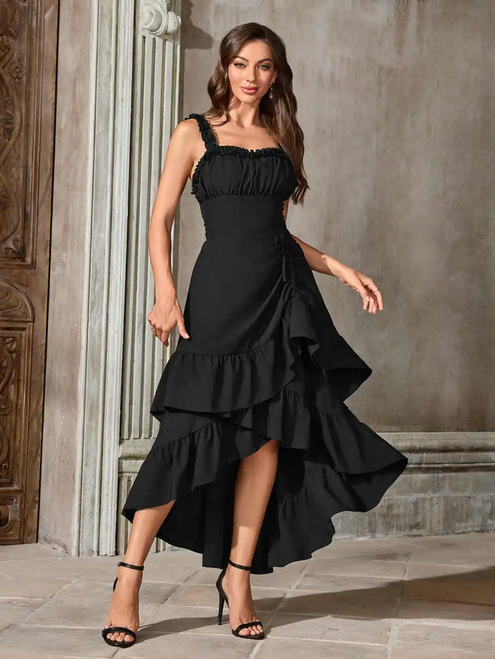 Spicy Girl Slim-Fit Lace-Up Sexy Dress Long Gown Women's Fashion Prom Strapless European and American Steampunk Gothic Victorian Ruffled Dress