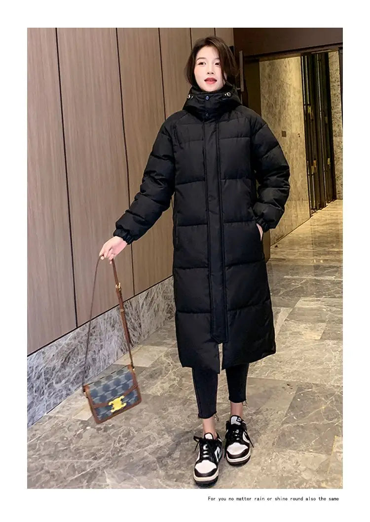 Long Down Jacket Women Waterproof Hooded Coat 2024 Winter New Loose Girls' Jacket Multi-Color Thick Windbrake Down Coat