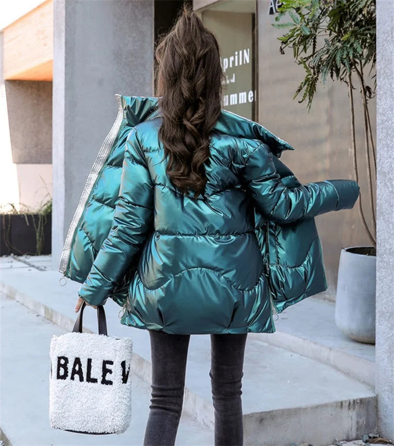 2022 New Winter Jacket Women Parkas Glossy Warm Thicken Coat Female Cotton Padded Parka Waterproof Outwear Loose Snow Jacket