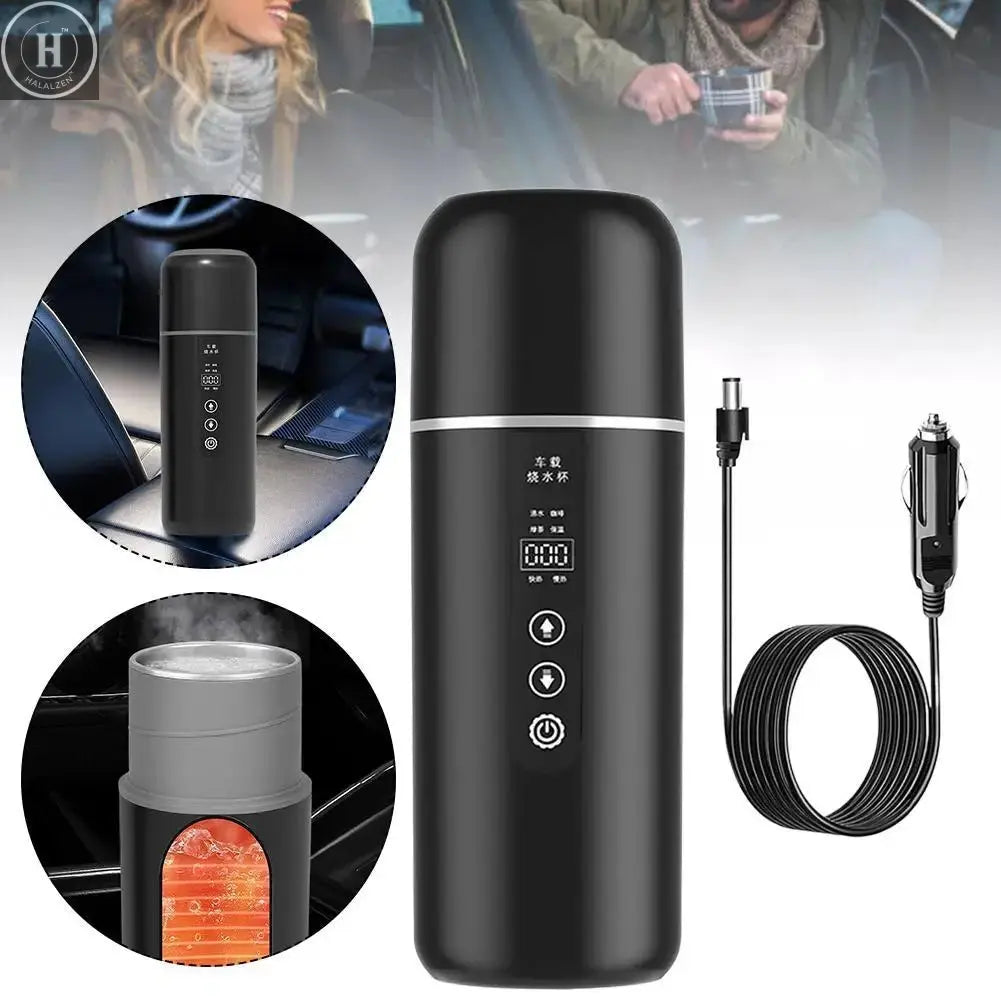 12v/24v 500ML Smart Car Heating Cup Portable Electric Kettle Touch Screen Thermal Mug Stainless Steel Water Heater Bottle HALALZEN