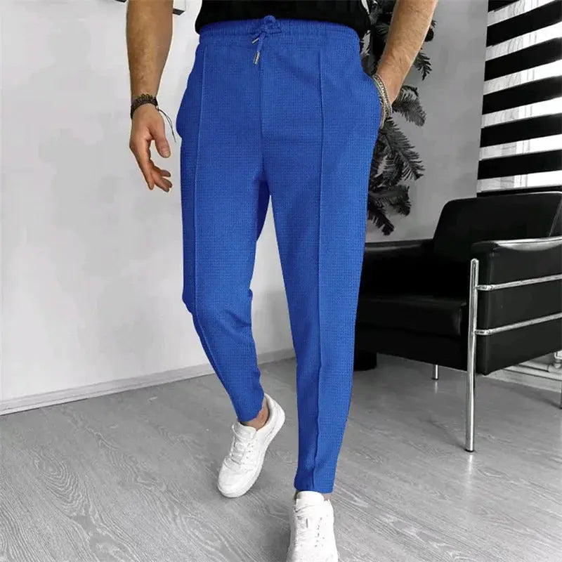 Men s Casual Elastic Waist Drawstring Trousers with Pockets Solid Color Streetwear Pants for Everyday Comfort Halalzen UK