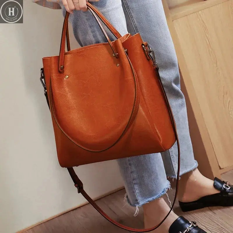 Women's Natural Cow Genuine Leather Handbags Female Natural Cowhide Crossbody Bag Ladies Multiple Large Capacity Shoulder Bags HALALZEN