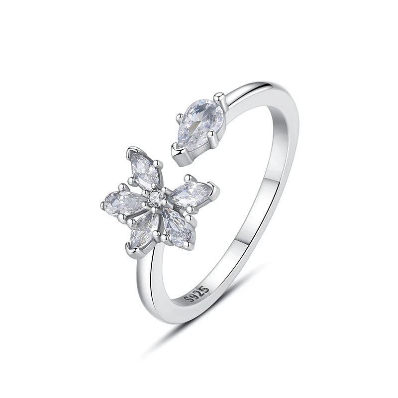 Original 925 Sterling Silver Ring Love Heart Wishbone Moon Sun Rings Crystal Rose Gold For Women Wedding Gift Luxury Jewelry