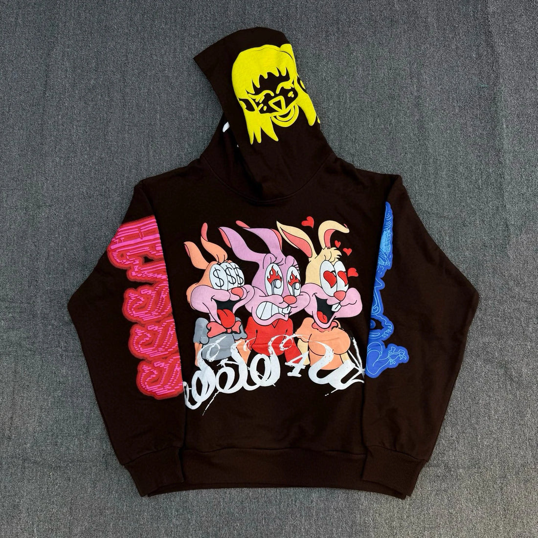 Cartoon Rabbit Foamed Print Hoodie American Street Sle Drake Related Loose Fit Long Sve Sweatirt for Youth