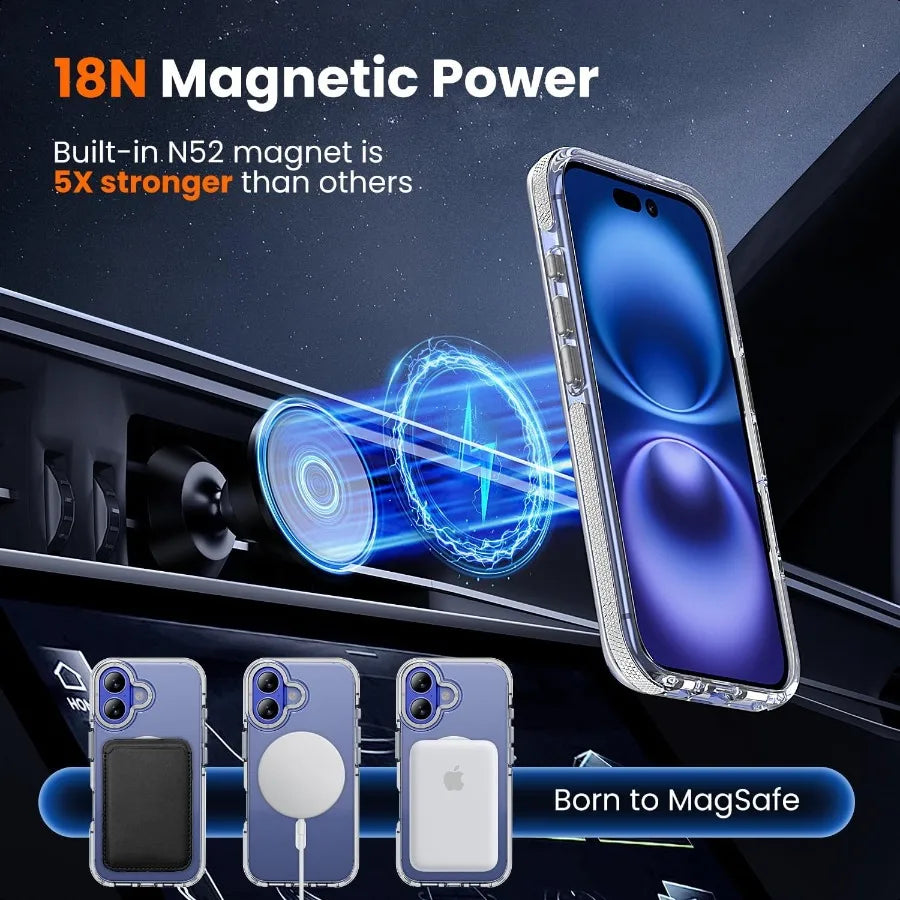 3 in 1 for iPhone 16 Case Clear with MagSafe YellowingResistant Acrylic Back Shockproof Guard Corners MilitaryGrade Protection