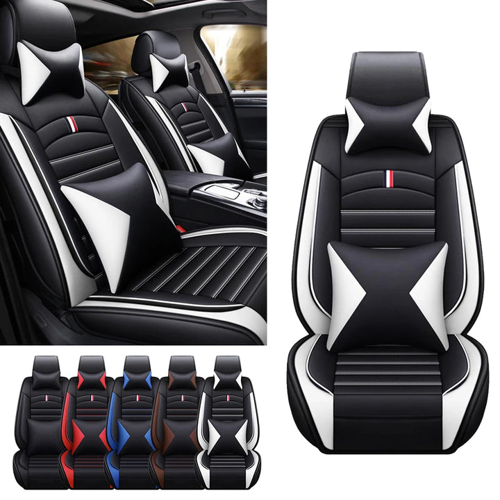 5-Seats PU Leather Car Seat Covers Full set Universal Front Rear Seat Cushion Anti-scratch Protection Four Seasons