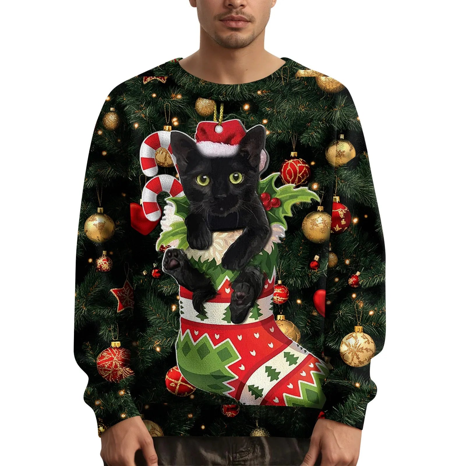 Hot Selling Men's Christmas Printed Crew Collar Sweater Comfortable Casual Sweater Top Solid Color Long Sleeve Sweater Clothing