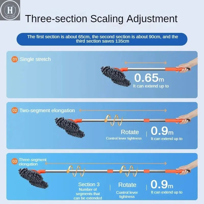 Car Washer Mop Foam Wash Brush Double Brush Head Roof Window Cleaning Maintenance Three-Section Telescopic Mop Car Accessories HALALZEN