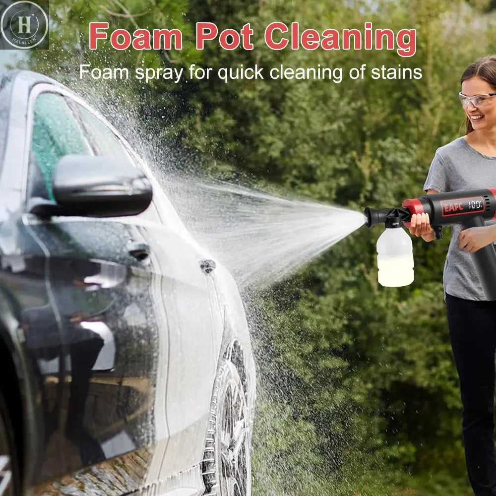 EAFC 60Bar Cordless High-Pressure Washer Water Gun Build In 12000mAh Lithium Battery Self Priming Sustain Machine for Auto Home HALALZEN