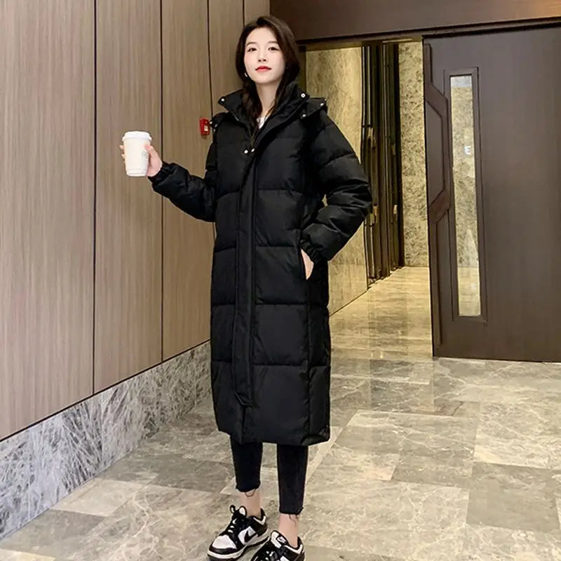 Long Down Jacket Women Waterproof Hooded Coat 2024 Winter New Loose Girls' Jacket Multi-Color Thick Windbrake Down Coat