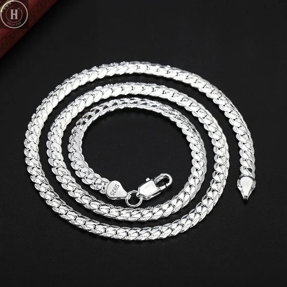 18K Gold/Silver Color 6mm Full Sideways Necklace 8/18/20/24 Inch Chain For Woman Men Fashion Wedding Engagement Jewelry HALALZEN