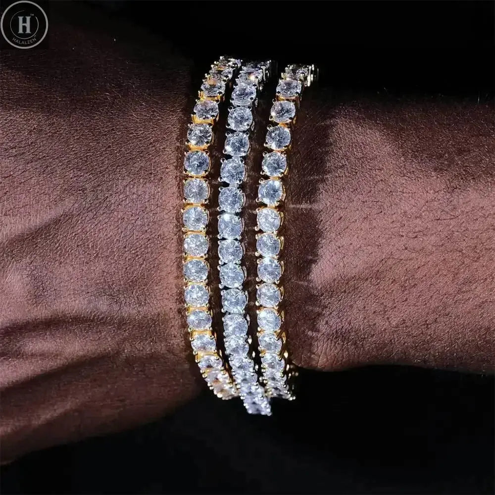 Luxury Hiphop IED Out 3mm 4mm 5mmTennis Bracelet Full Diamond 925 Silver Plated Wedding Party Jewelry Bracelets for Women Man HALALZEN