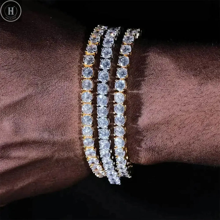 Luxury Hiphop IED Out 3mm 4mm 5mmTennis Bracelet Full Diamond 925 Silver Plated Wedding Party Jewelry Bracelets for Women Man HALALZEN