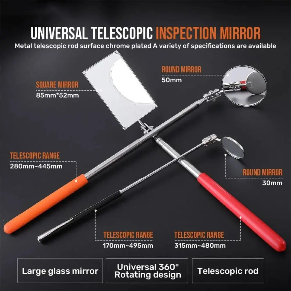 Extendible Inspection Rotatable Mirror Square Round Angle Telescopic Mirror Stainless Steel Detection Tool Equipment Automotive