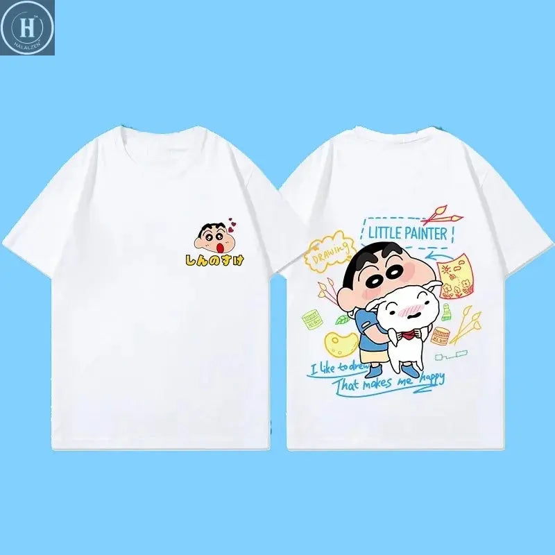 Miniso New Summer Cotton Cartoon Crayon Shin-chan Print T-Shirt Unisex Street Style Summer Fashion Casual Crew Neck Cotton Top HALALZEN