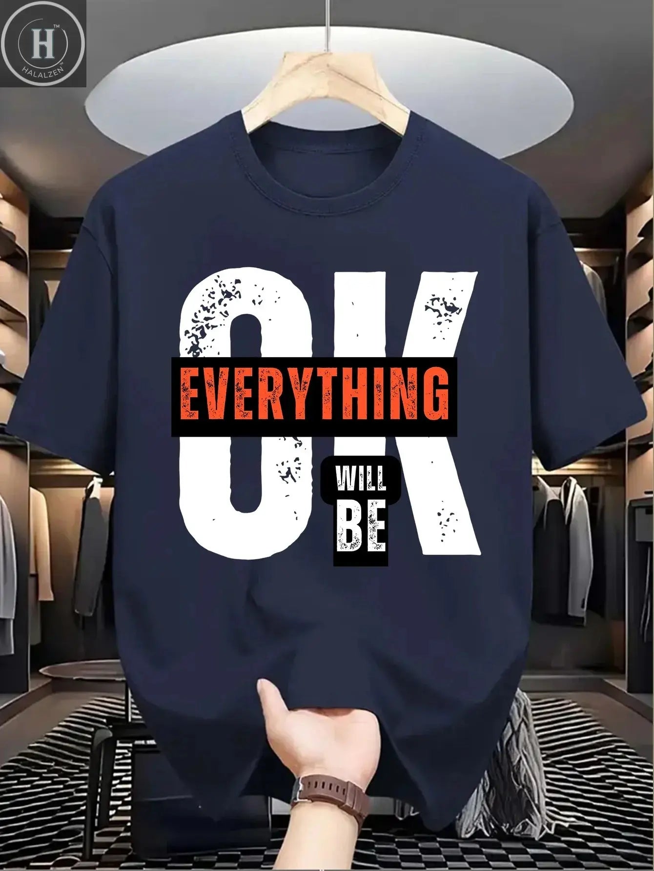 Men's summer 100% cotton fashionable casual loose classic Blessed pattern printed sports round neck short sleeved T-shirt top HALALZEN