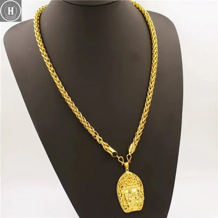 Luxurious 9999 24K real gold men's necklace Guan Gong Guanyin faucet pendant domineering fashion accessories HALALZEN