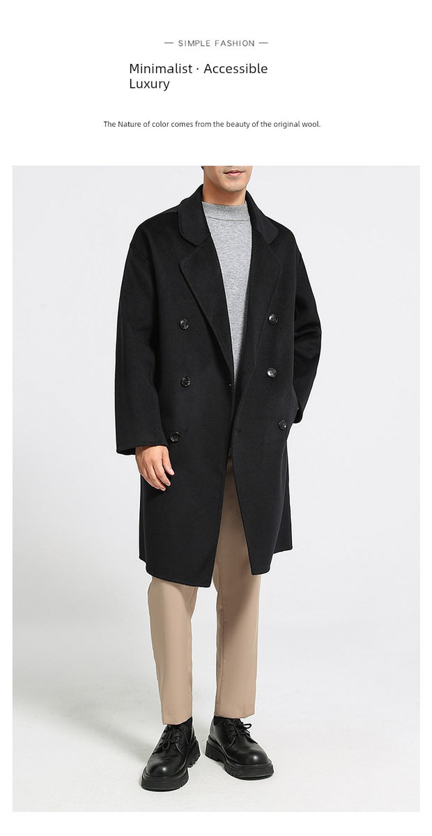 Fall and Winter Double-Sided Woolen Coat Men's Mid Length Long Length Trench Coat Classy Loose over Knee Casual Woolen Coat