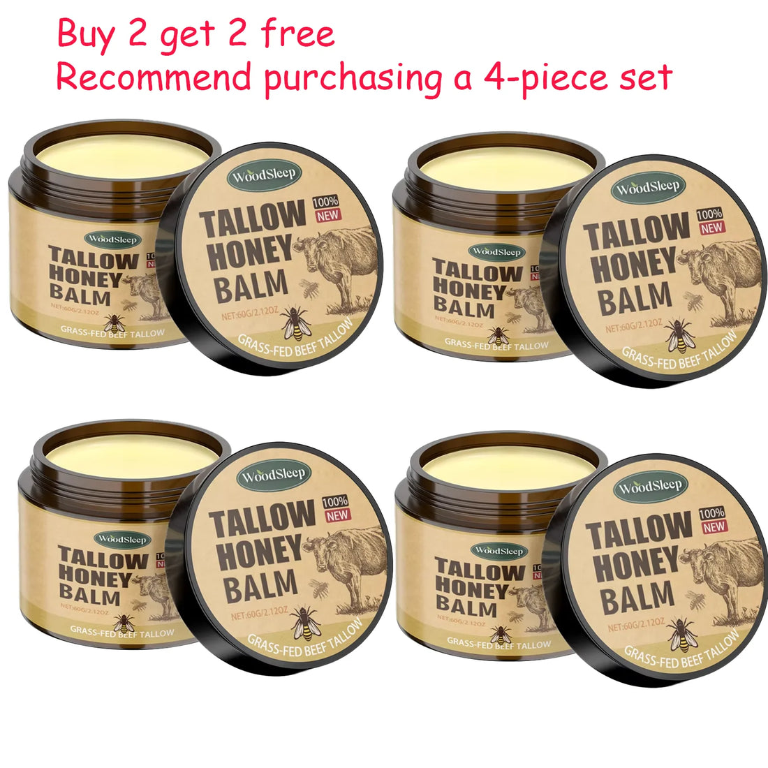 WoodSleep 60g Beef Tallow Honey Face Moisturizer - Intense Hydration for Dry Skin, Anti-Chapping Winter Skincare for Women & Men