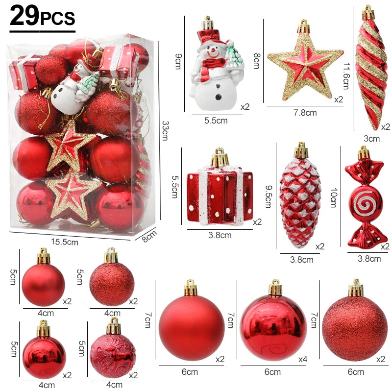 29/20Pcs Christmas Tree Balls Hanging Pendant Candy Cane Pine Cone Ornament Set Christmas Home Decoration 2024 Navidad New Year