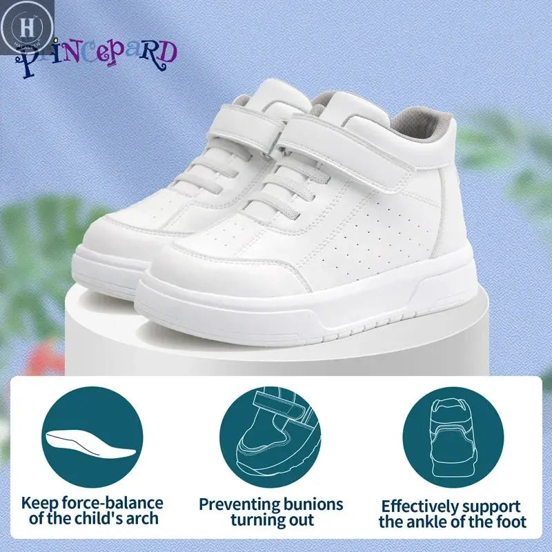 Princepard Orthopedic Kid Sneakers White Color Back to School Children's Casual Shoes for Girls Boys with High Top Arch Support Halalzen UK