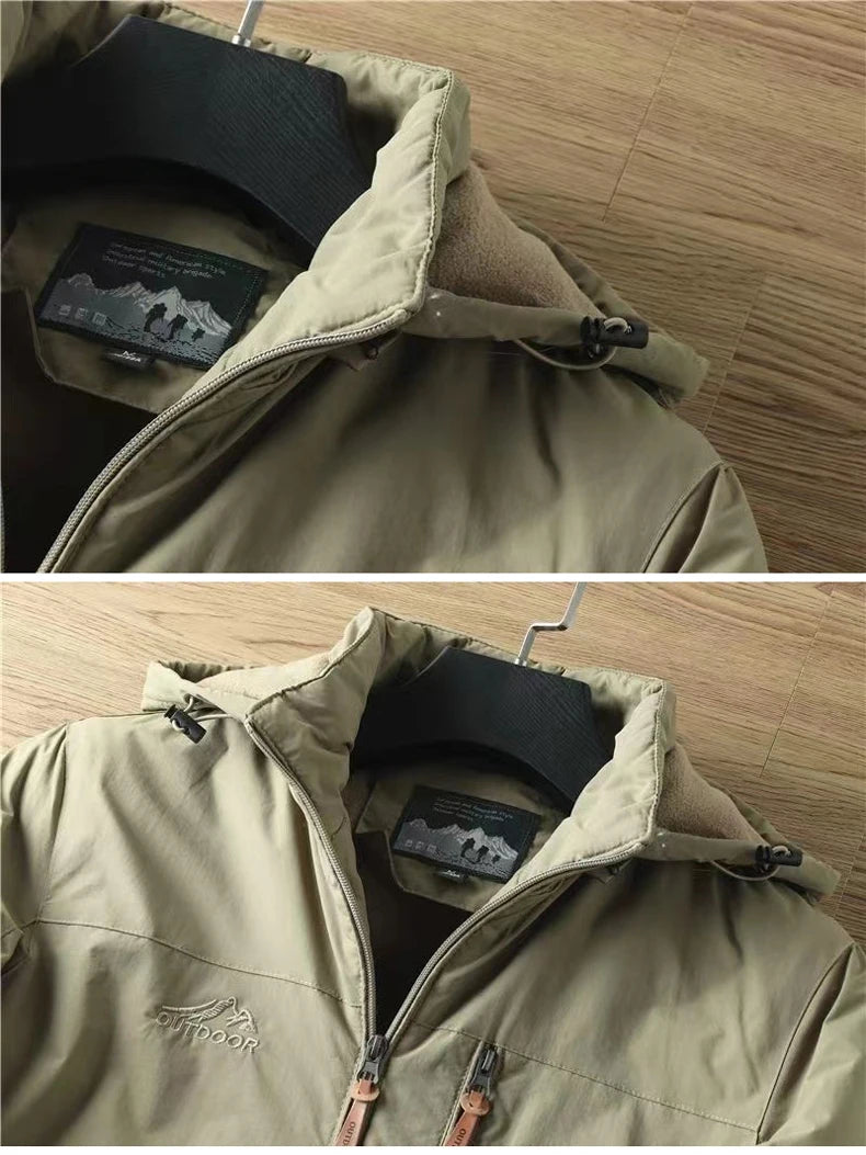 Waterproof Fleece Lined Warm Jacket Outdoor Hiking Trekking Jacket with Hood Spring Autumn Windbreaker Hooded Jacket Mens Coats