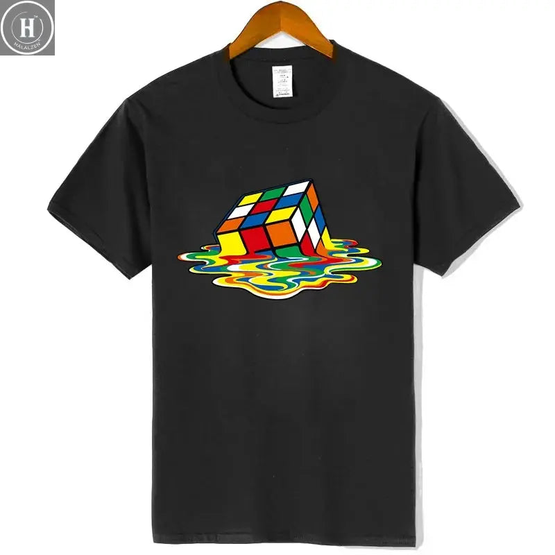 Summer Men's T-shirt High Quality 100% Cotton Magic Square Printing O-neck For Men Tees Casual Cool Hip Hop Short Sleeved Tops HALALZEN