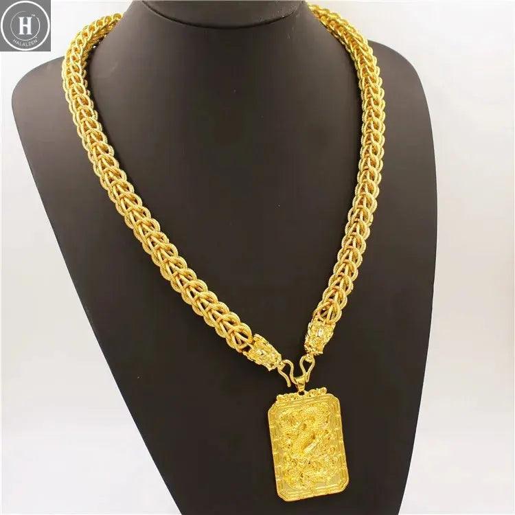 Luxurious 9999 24K real gold men's necklace Guan Gong Guanyin faucet pendant domineering fashion accessories HALALZEN