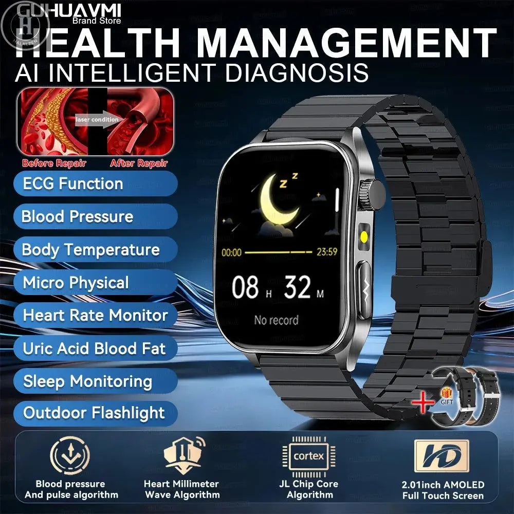 2026 New 650nm Laser Therapy Health Smartwatch Men ECG Blood Pressure Lipid Uric Acid Bluetooth Call Smart Watch For Android IOS HALALZEN