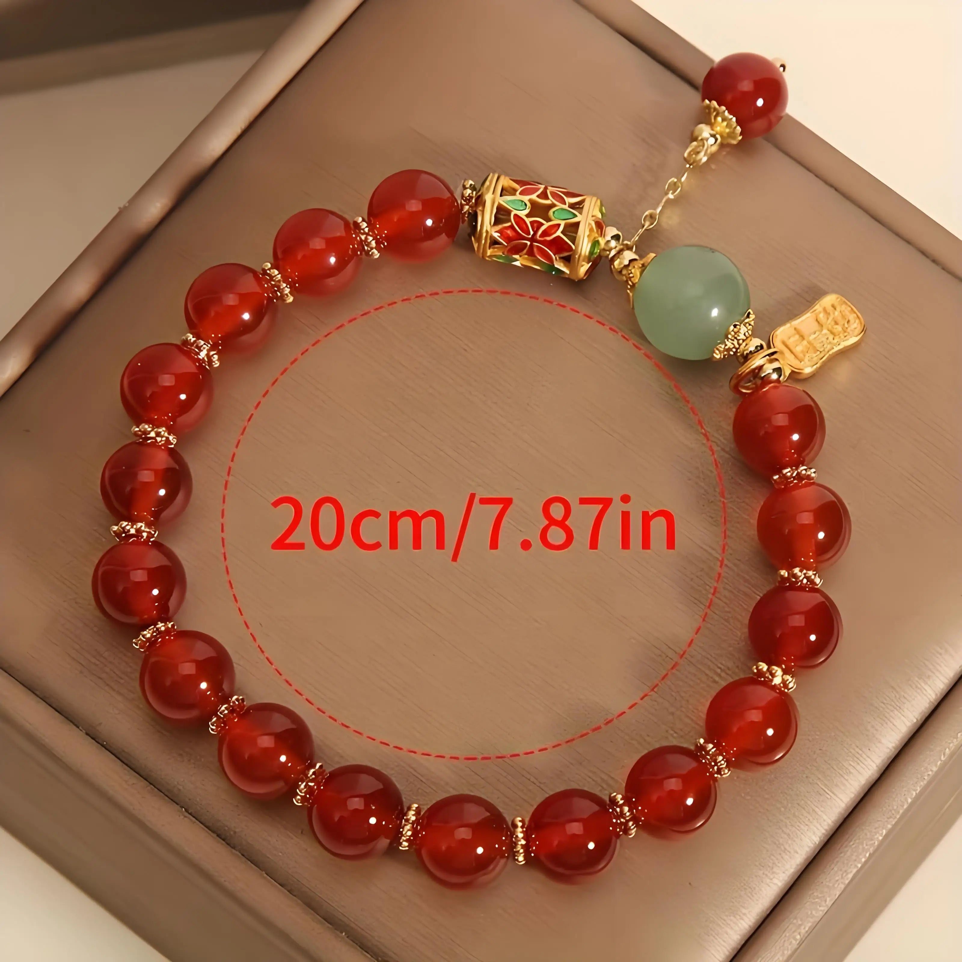 1pc Lucky Bracelet for Women Men, Retro Synthetic Red Agate Bracelet For Family Friend, Niche Red Bead Bracelet