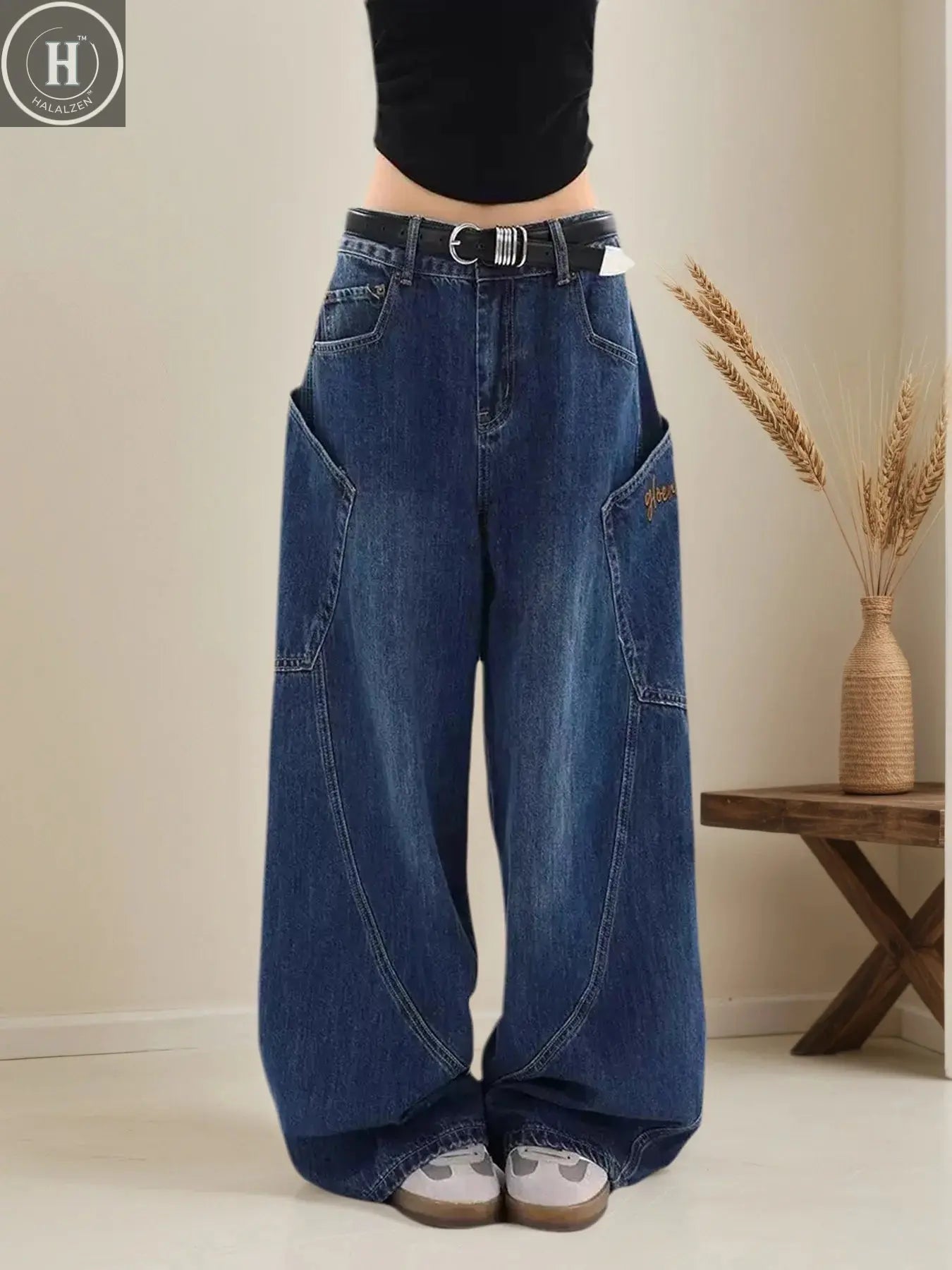 2025 New Women's American Flared Baggy Knife Jeans, Loose Wide-Leg Floor-Length Pants, Perfect for Everyday Wear Halalzen UK