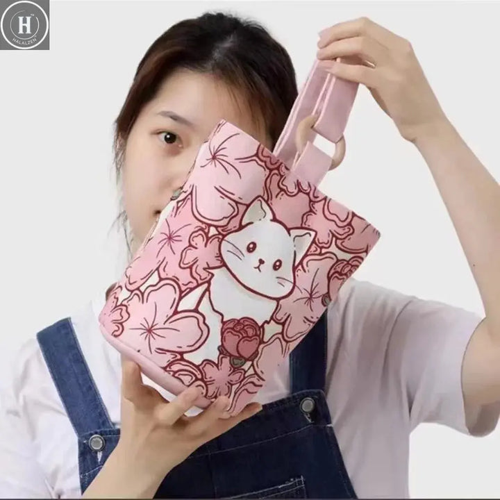 Cartoon Girl Canvas Bucket Bag Korean Style Shoulder Bag Y2K Outing Shopping Bag Women Sweet Cute Handbag Student Lunch Bag HALALZEN