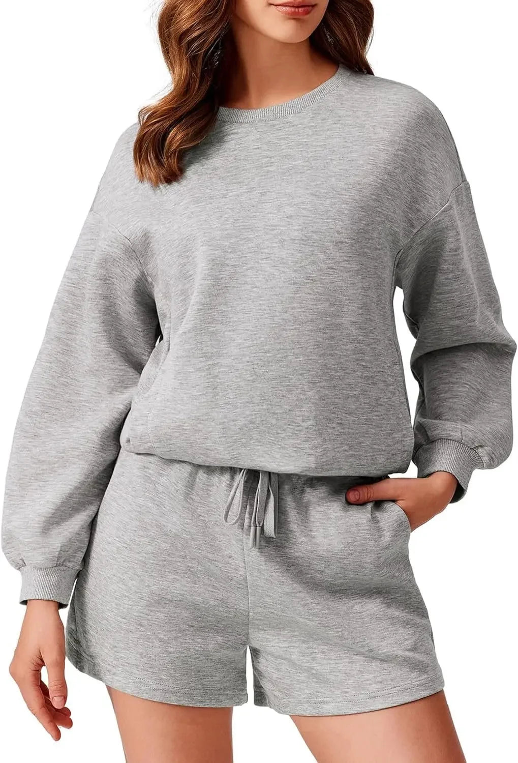 Women's 2-Piece Set Sportswear Casual Long Sleeve Hoodie And Shorts Outfit Polyester Fiber Made in China Trending 2025 Cross-Bor