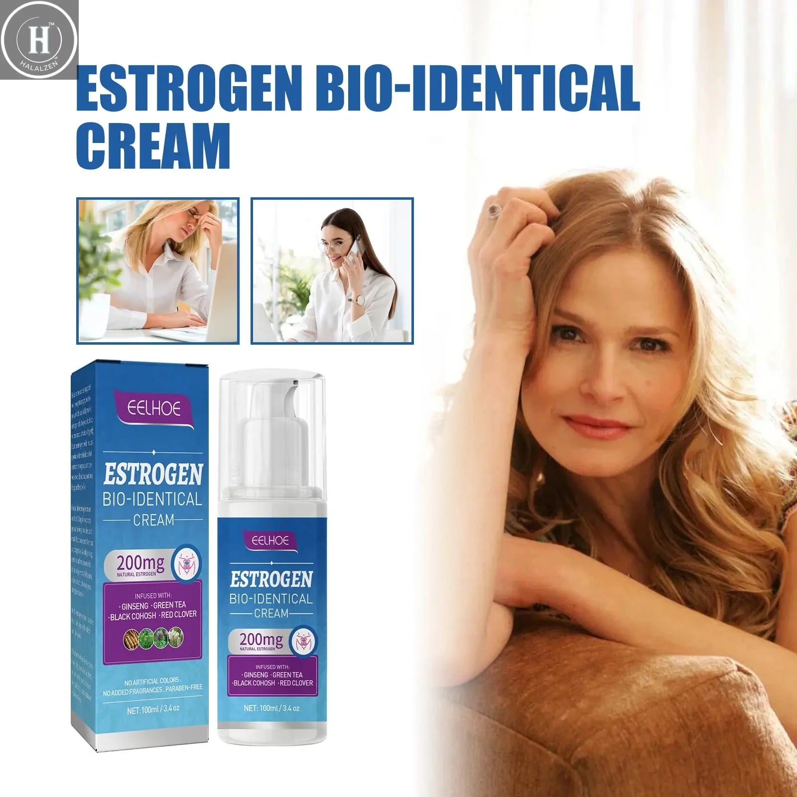 100ml Estrogen Relief Cream Natural Ingredients Women Menopause Balancing Cream Portable Relieve Massage for Health Body Care HALALZEN