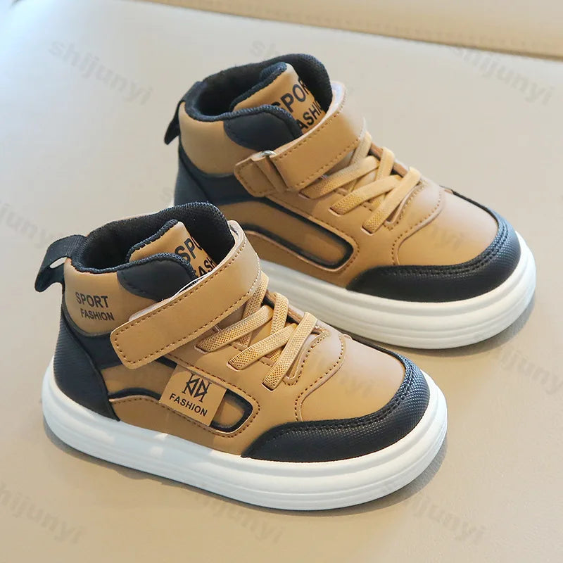 Autumn Children's High Top Casual Sports Shoes 2025 New Boys Board Shoes Soft Sole Baby Toddler Comfortable Outdoor Sneakers