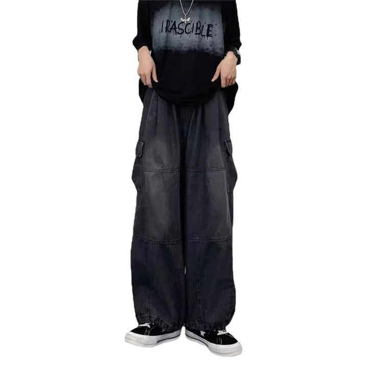 2024 Spring And Autumn Vintage Wide Leg Big Pocket Overalls Men Y2K Neutral Loose Straight Leg Casual High Street Hip Hop Jeans