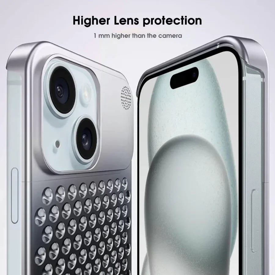 For iPhone 15 14 Plus 13 12 Pro Max Rimless Aluminum Metal Aromatherapy Case Heat Dissipation Anti-Scratch Shockproof Slim Cover