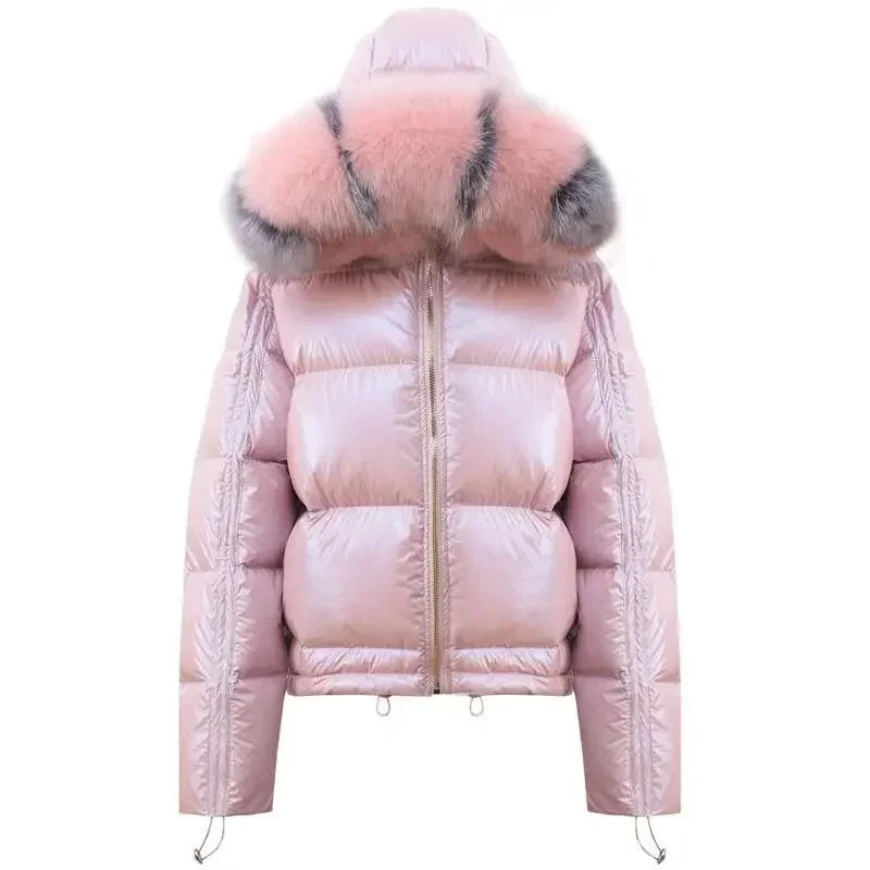 New Real Fur Parkas Natural Fox Fur Collar Jacket Winter Women Loose Short Down Coat White Duck Down Jacket Thick Warm Down Coat