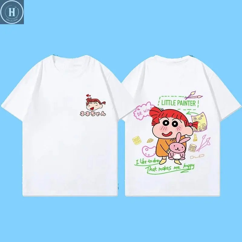 Miniso New Summer Cotton Cartoon Crayon Shin-chan Print T-Shirt Unisex Street Style Summer Fashion Casual Crew Neck Cotton Top HALALZEN