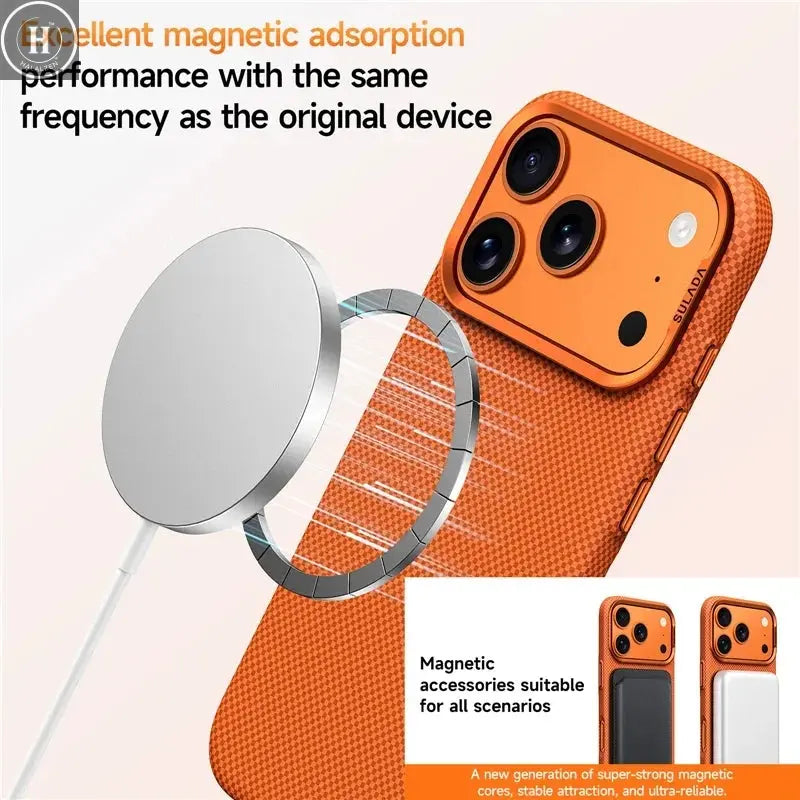 Luxury Plaid Texture Metal Lens Frame Magsafe Case For iPhone 17Pro 16Pro 17 17Pro Max Ultrathin Matte Shockproof Hard PC Cover Halalzen UK