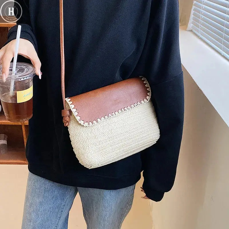 Casual Straw Saddle Crossbody Shoulder Bags Women Summer Messenger Bag Rattan Beach Bags Lady Travel Purses and Handbags Bolsa HALALZEN