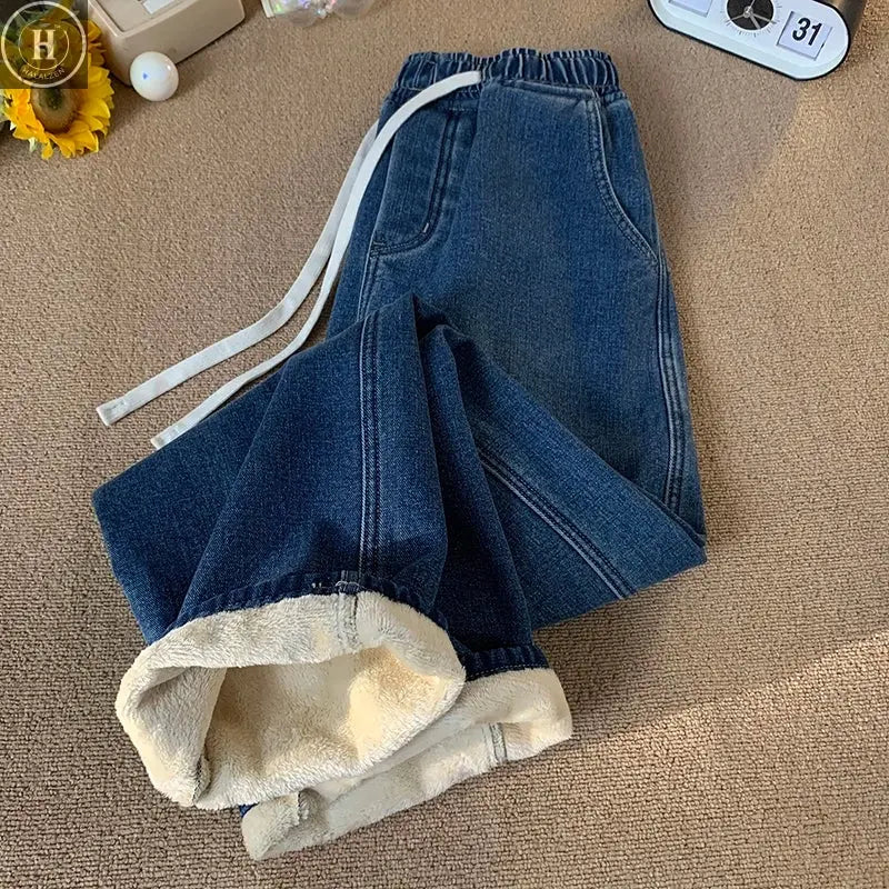 2026Men's Winter Fleece-Lined Jeans Thick Warm Brushed Denim Korean Style Straight Fit Insulated Trousers for Asians Sizes M-3XL Halalzen UK