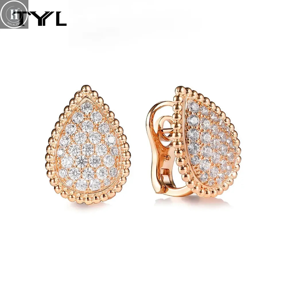 TYYL High Quality Classic 3 Water Drop Luxury Ear clip Drop Earrings Stud Party Wedding Long Earring Zircon Jewelry For Women HALALZEN