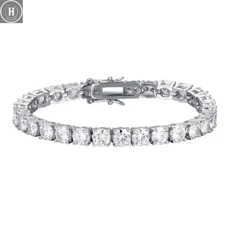 KNOBSPIN 2mm Moissanite Tennis Bracelet 925 Sterling Silver Plated White Gold Bracelet for Women Man Sparkling Party Jewelry HALALZEN