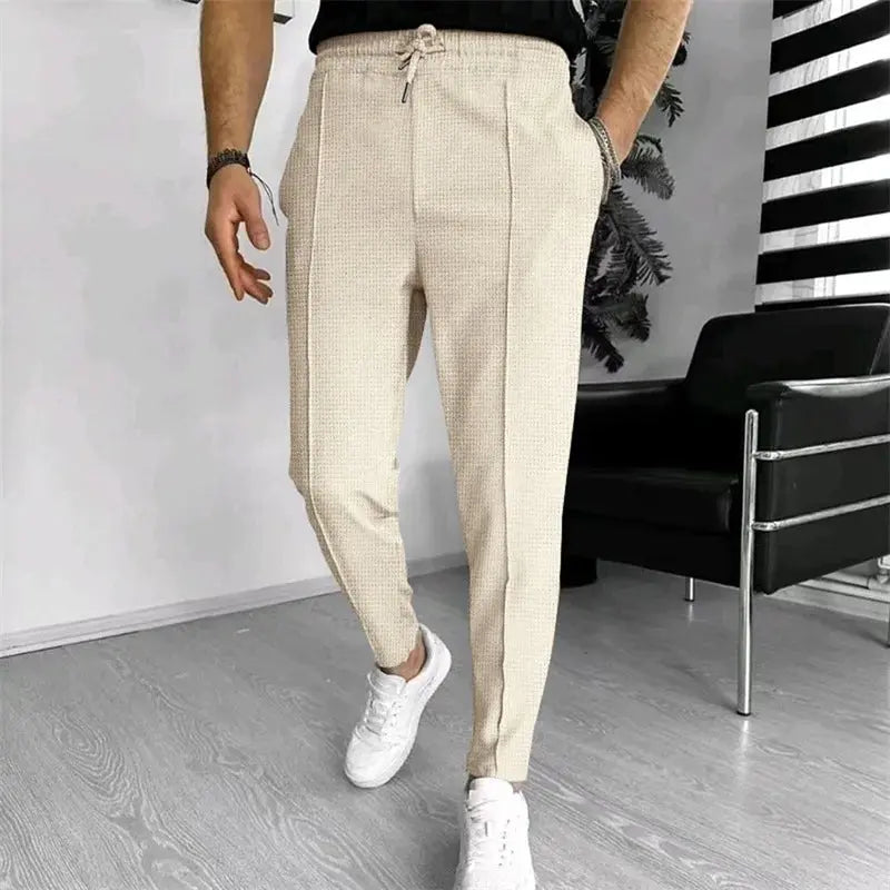 Men s Casual Elastic Waist Drawstring Trousers with Pockets Solid Color Streetwear Pants for Everyday Comfort Halalzen UK